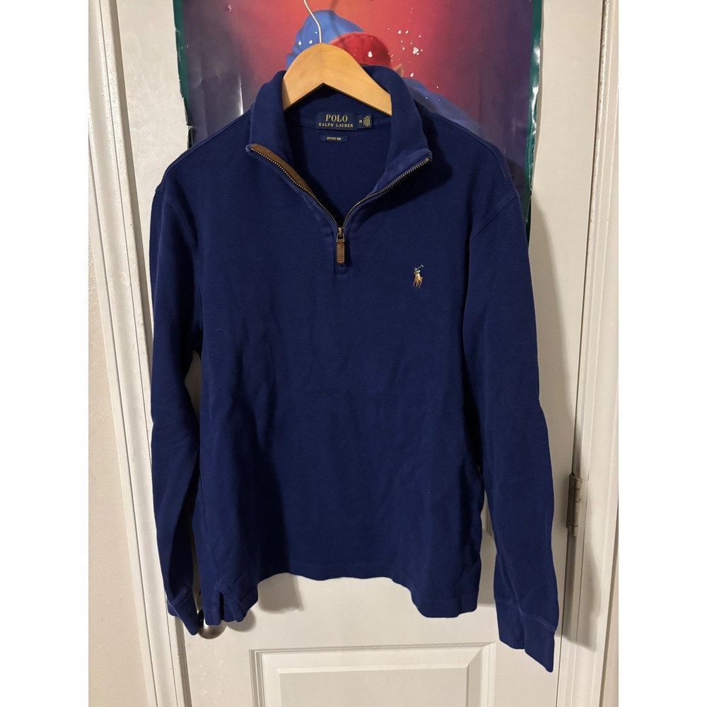 Polo Ralph Lauren Mens Estate Rib Quarter Zip Pullover Navy Blue Medium